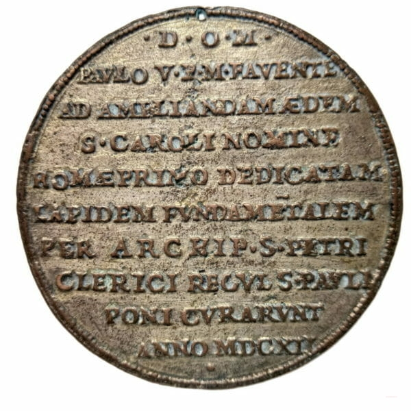 Médaille frappée en 1612 à l’occasion de la pose de la première pierre de l’église San Carlo ai Catinari à Rome