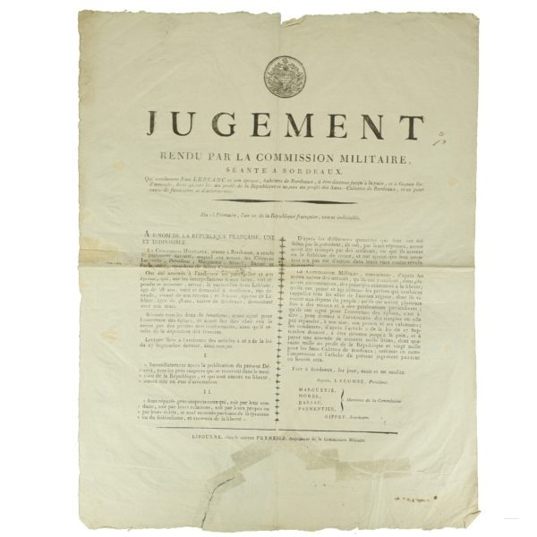 Placard jugement 1793