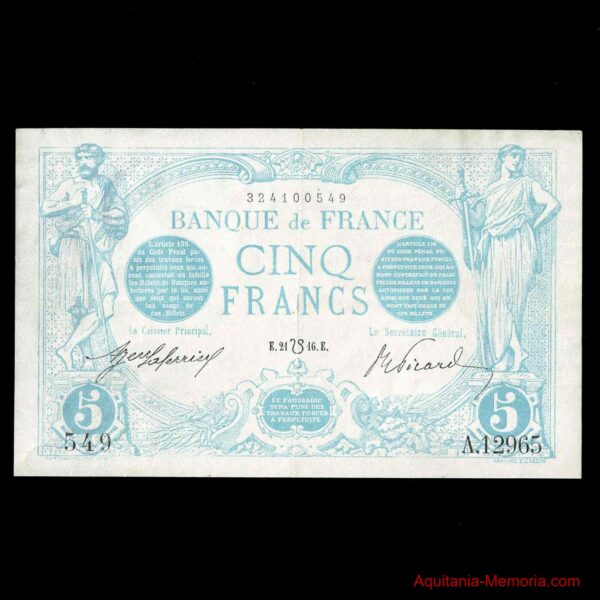 5 francs bleu au lion inversé